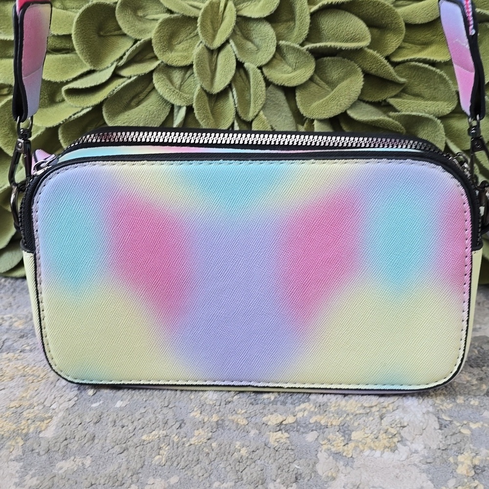 Pastel Ombre Rainbow Camera Bag | Multi-Color Crossbody with Guitar Strap
